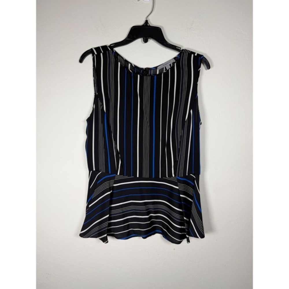 Classiques Entier Silk Striped‎ Peplum Top Womens Medium Black Blue White